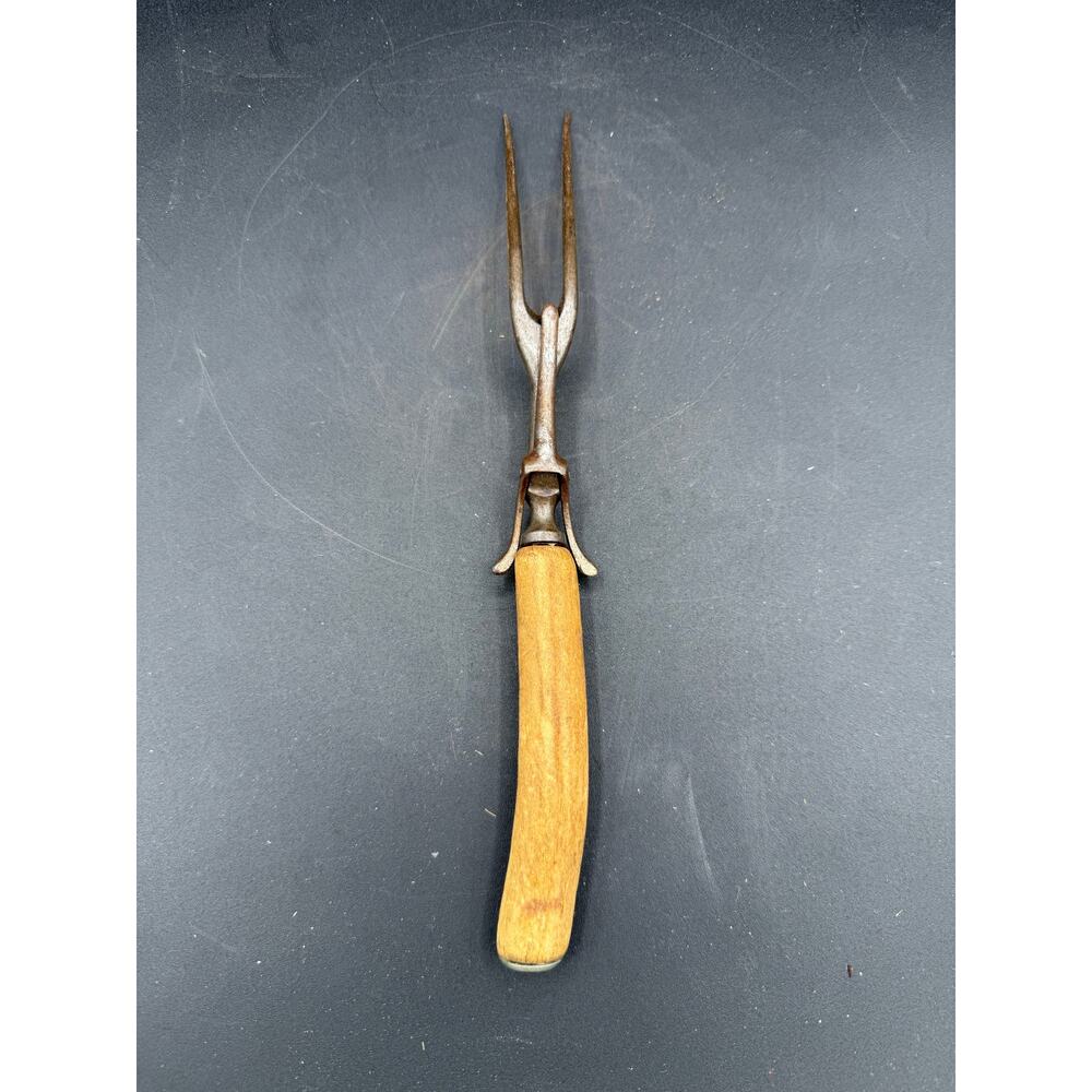 Antique Meat Carving Fork With Stag Antler Handle and push stand